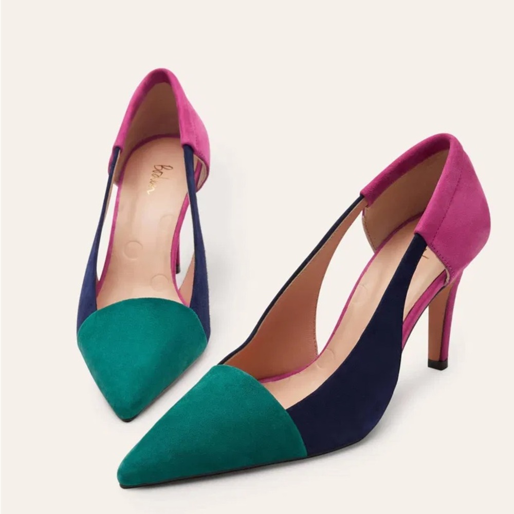 Boden Suede Cut-Out Court Shoes Navy and Pink
